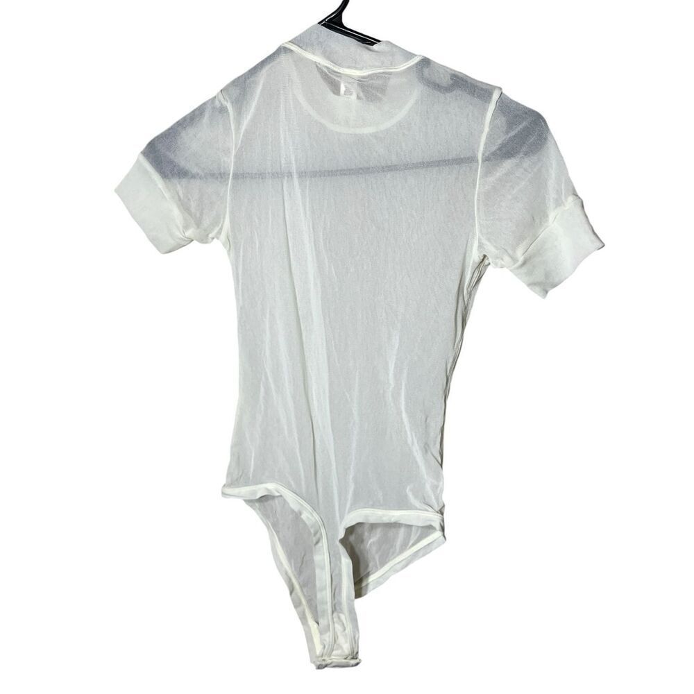SKIMS Mesh T-Shirt Bodysuit In Bone Women’s Sheer Top Size M‎ NWT - Picture 8 of 8